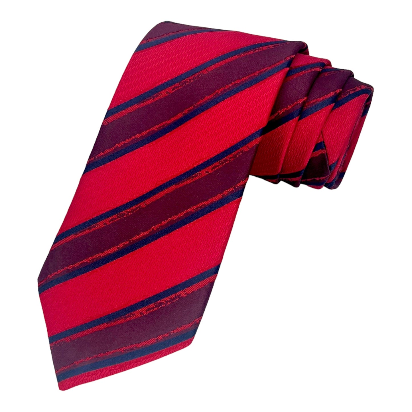 Red And Burgundy Stripe Tie With Pocket Square Combo