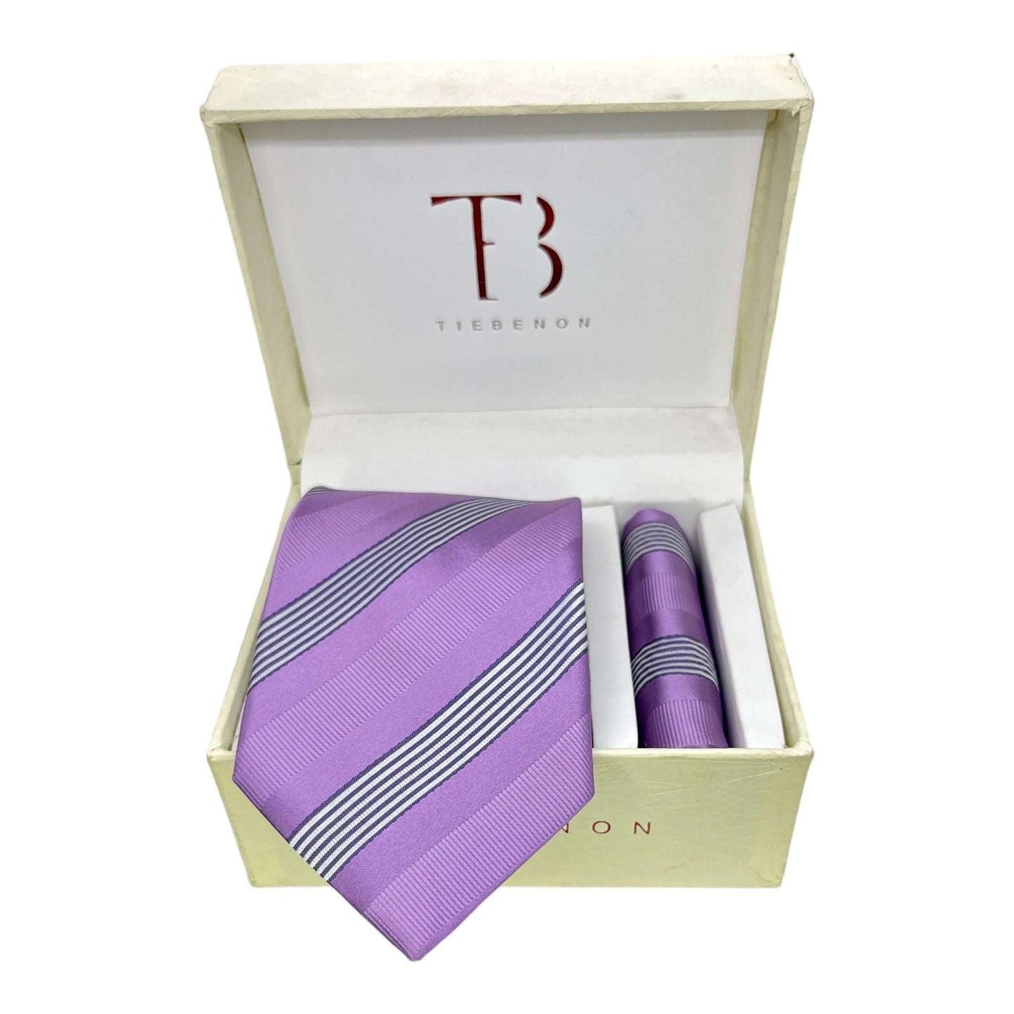 Lavender Stripe Tie And Pocket Square Combo