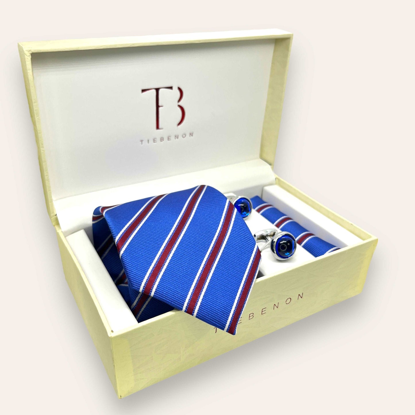 Blue And Burgundy Stripe Tie Combo