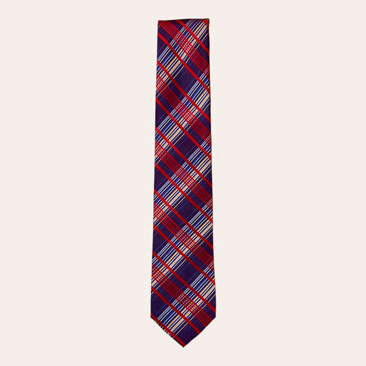 Blue And Red Multicolor Plaid Tie