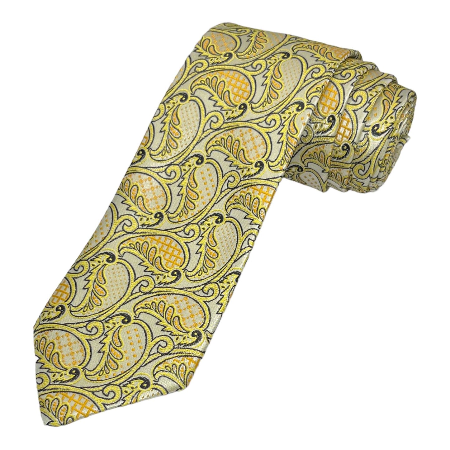 Lemon Yellow Geometric Tie And Pocket Square Combo