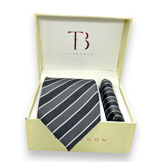 Black And Grey Stripe Tie Combo