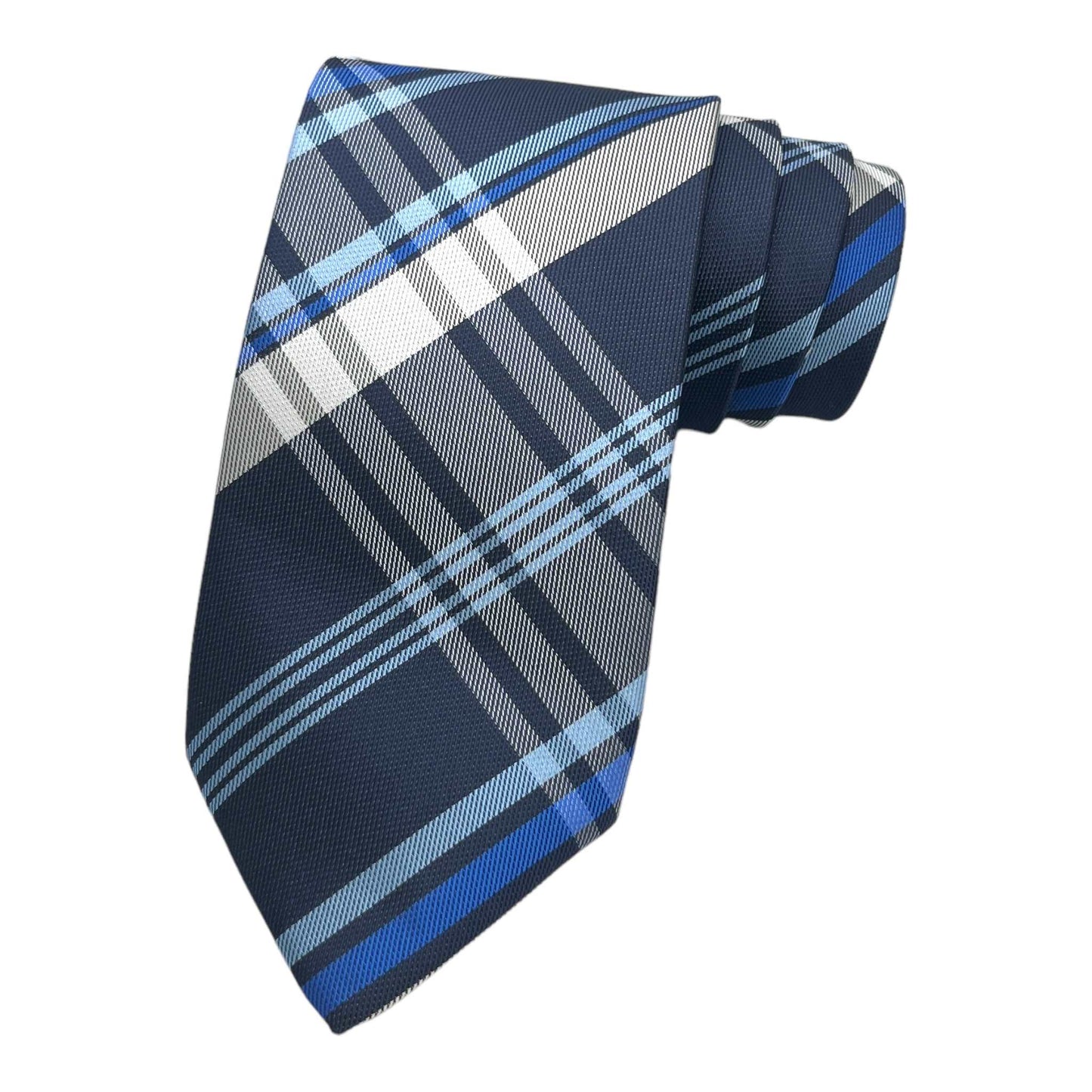 Navy Blue Plaid Tie And Pocket Square Combo