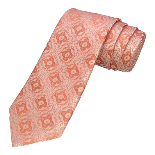 Peach Geometric Tie And Pocket Square Combo