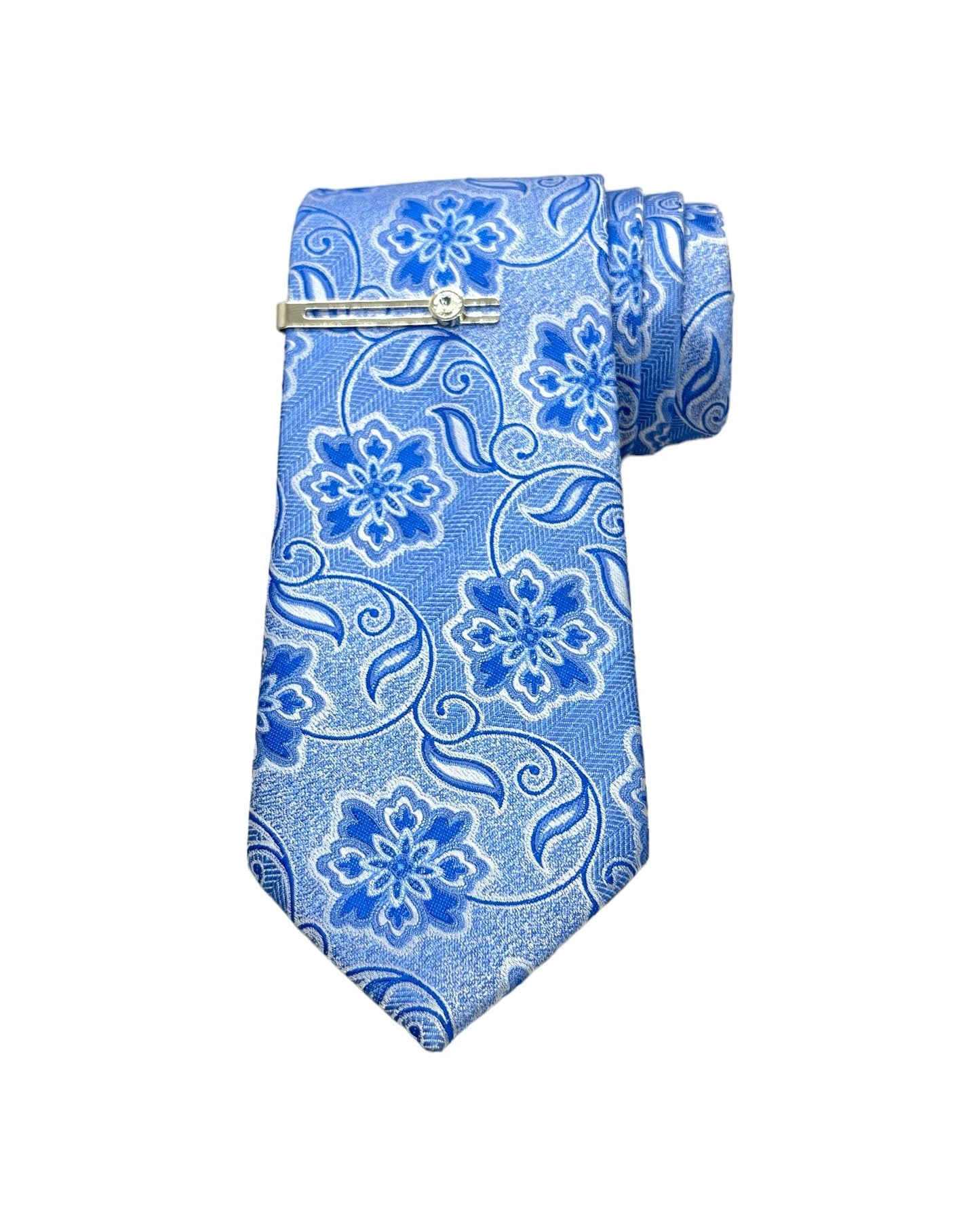 Sky Blue Floral Microsilk Tie Set