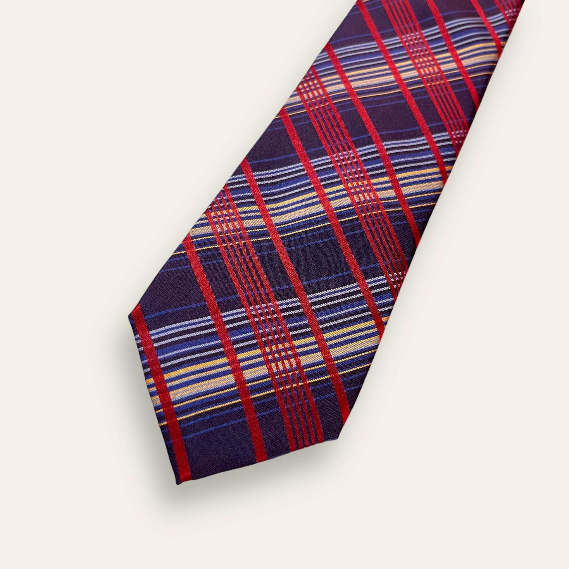 Blue And Red Multicolor Plaid Tie