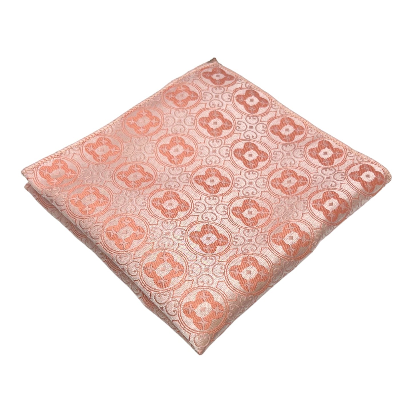 Peach Geometric Tie And Pocket Square Combo