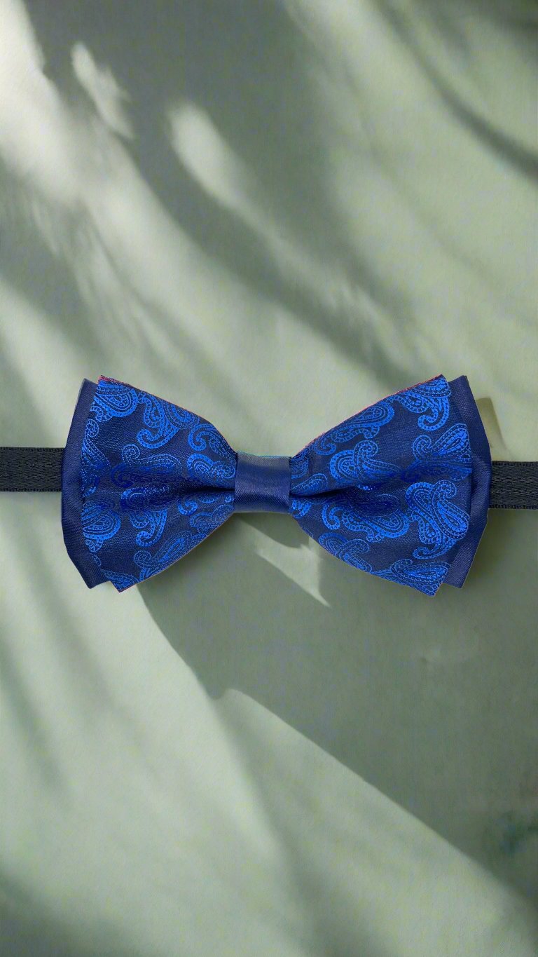 Royal Blue Paisley Double Layered Bowtie