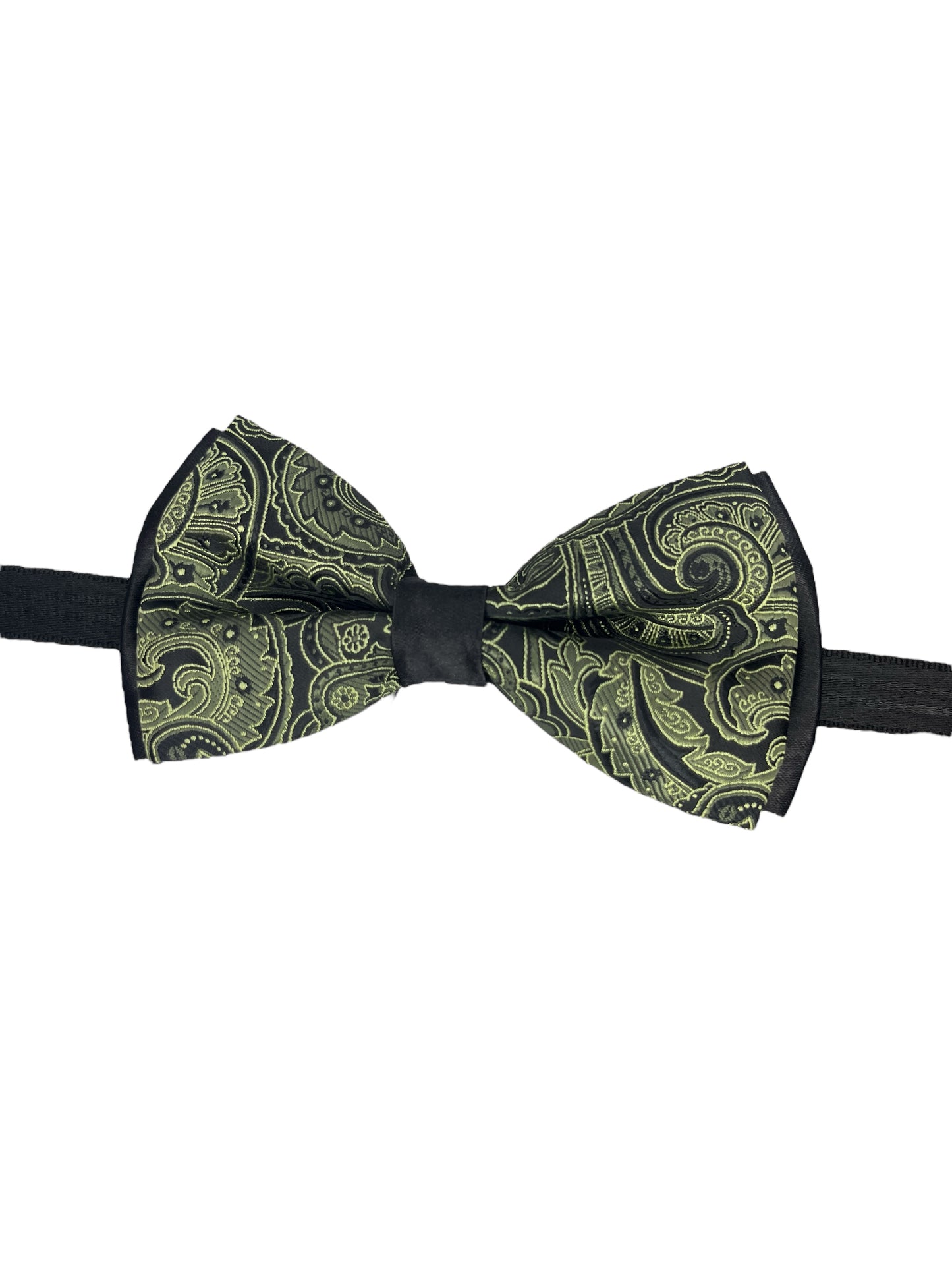 Olive Green Paisley Double Layered Bowtie