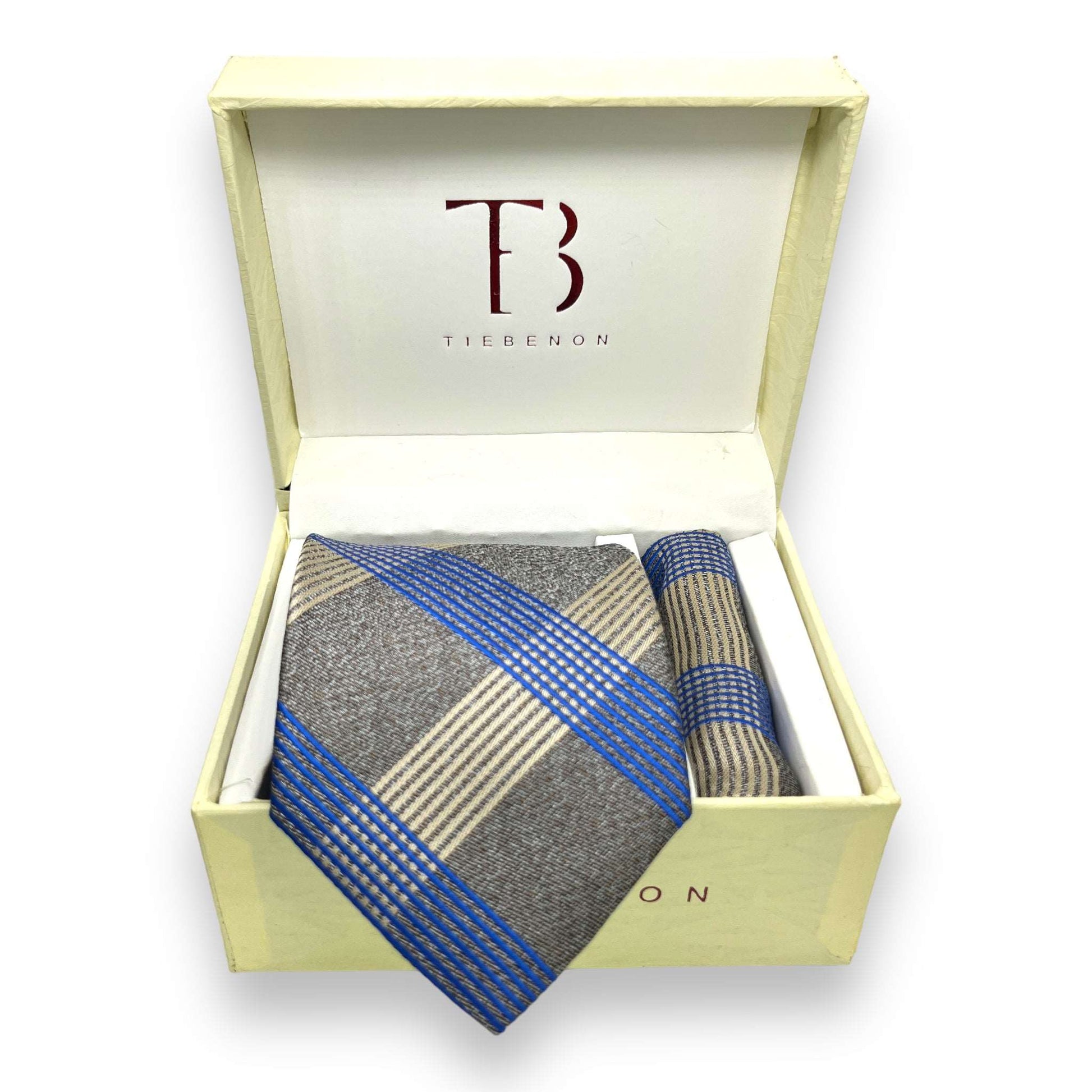 Brownish Grey Plaid Tie Combo