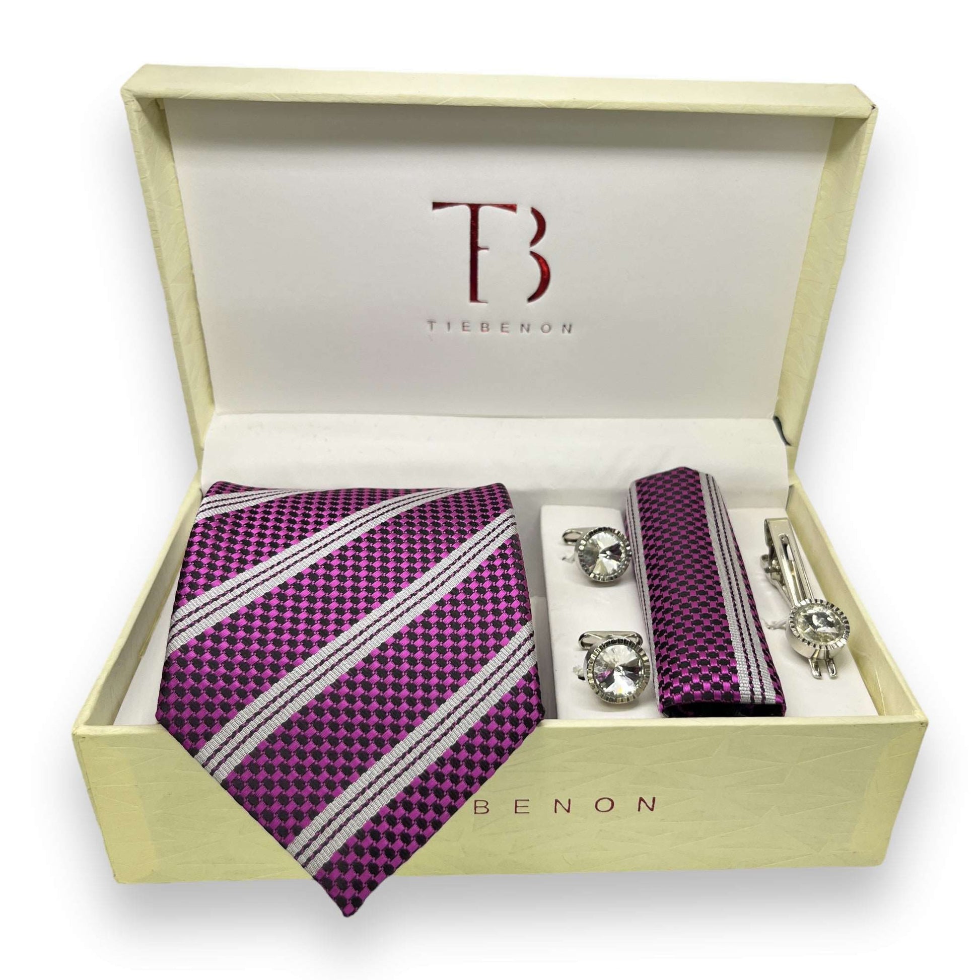 SET CRAVATTA UOMO ELEGANTE IN RASO GRIGIO STRIATA CON GEMELLI E SET CRAVATTA UOMO ELEGANTE IN RASO GRIGIO STRIATA CON GEMELLI E