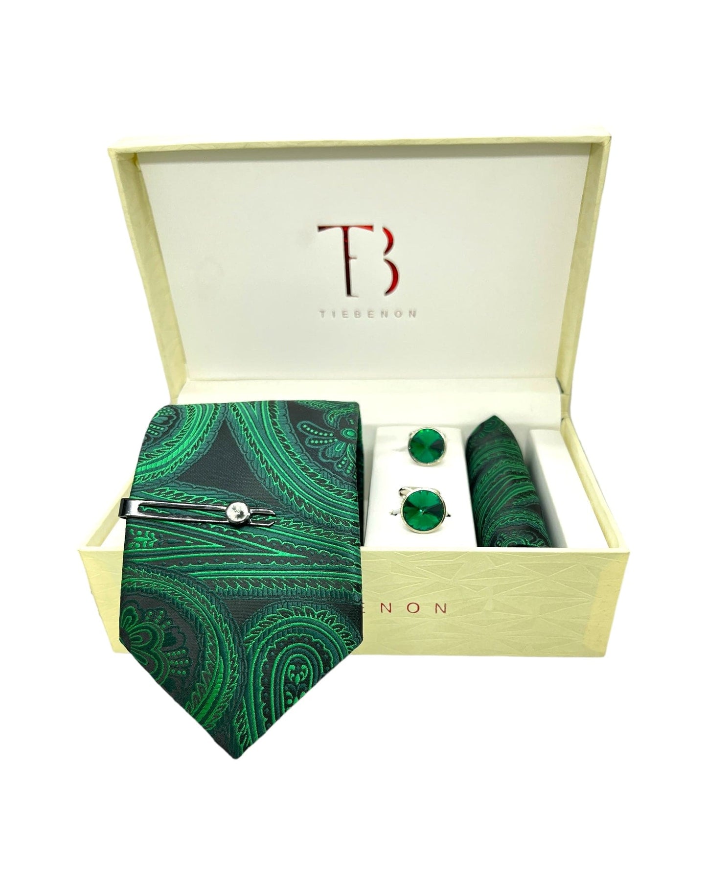 Green Big Paisley Microsilk Tie Set