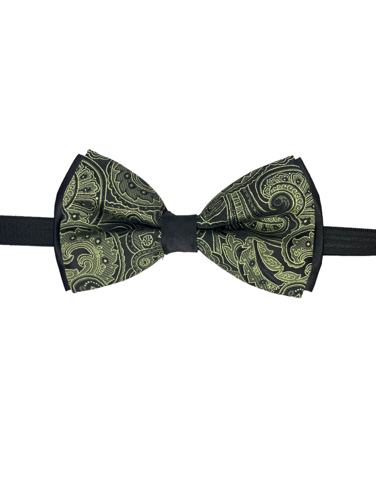 Olive Green Paisley Double Layered Bowtie