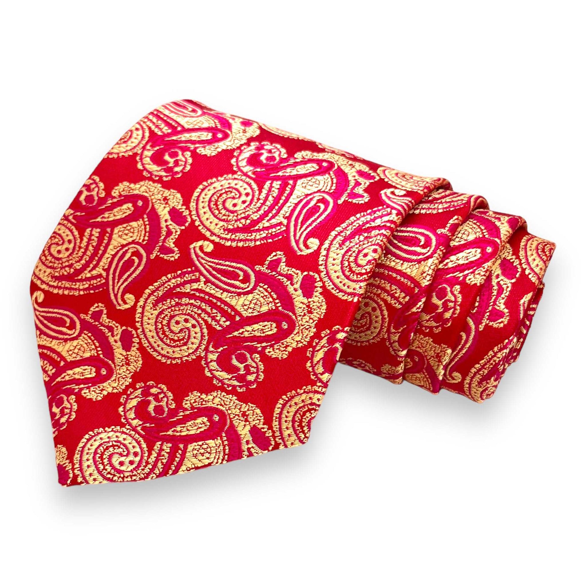 Hot Pink And Golden Paisley Tie Combo