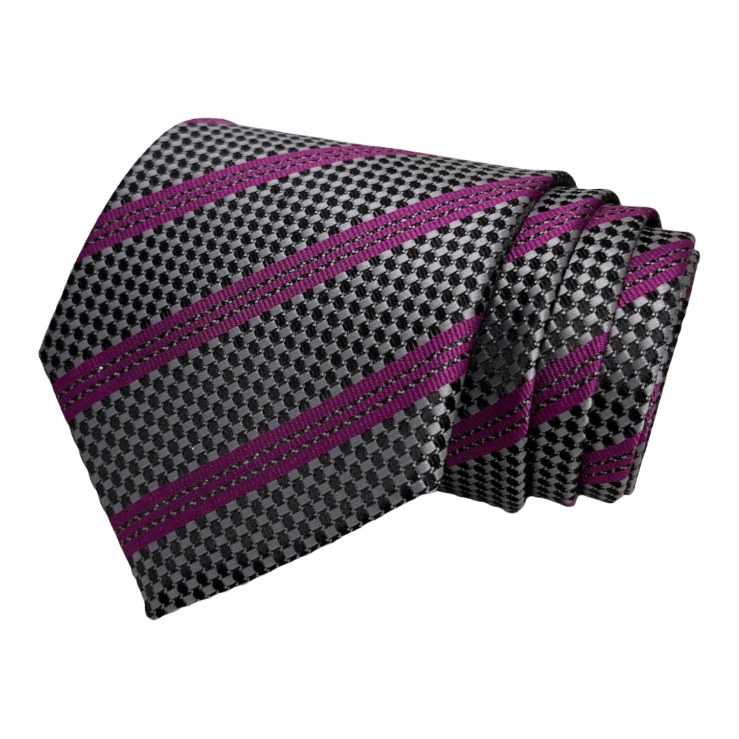 Grey And Magenta Stripe Tie Combo