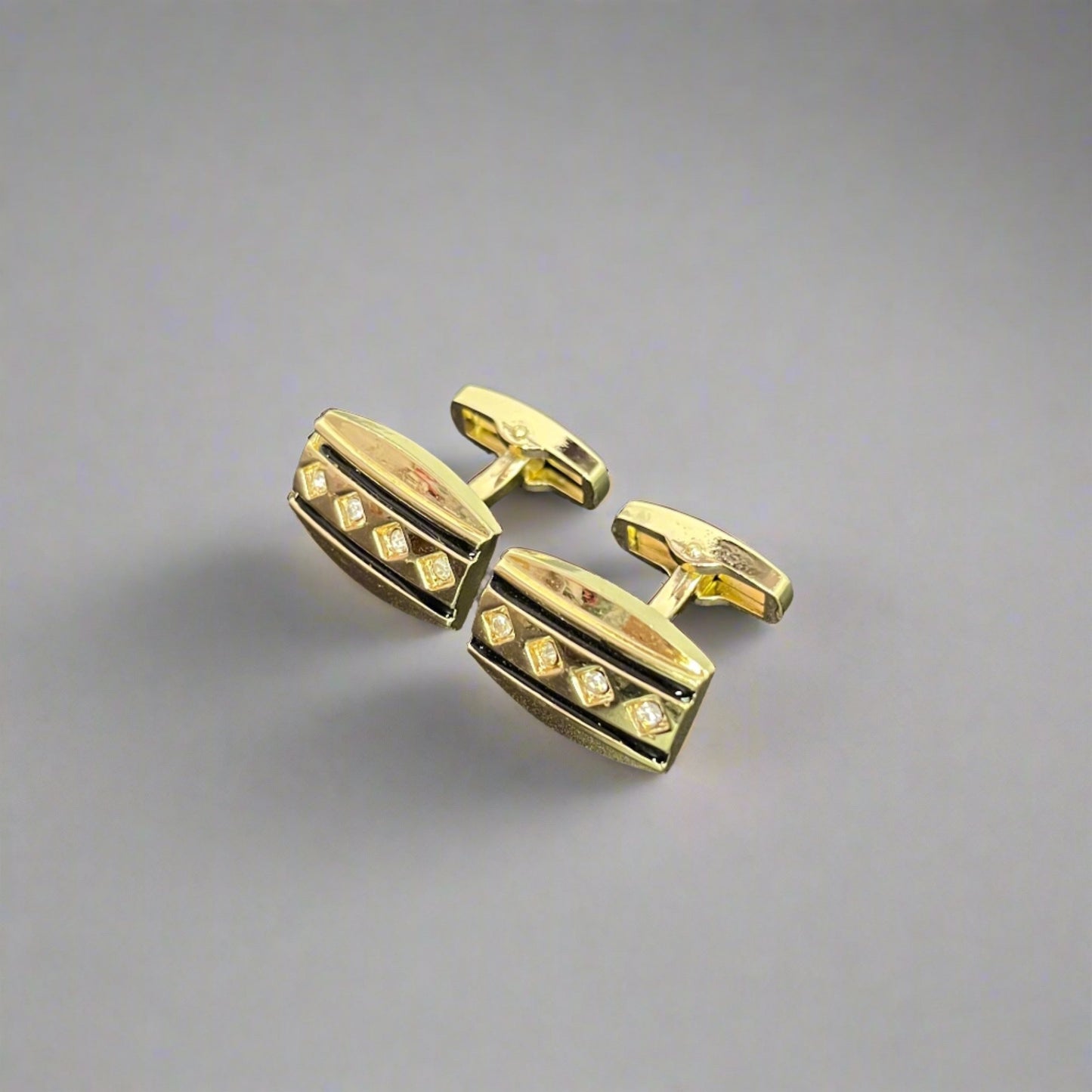 Zircon Curved Rectangular Golden Cufflinks