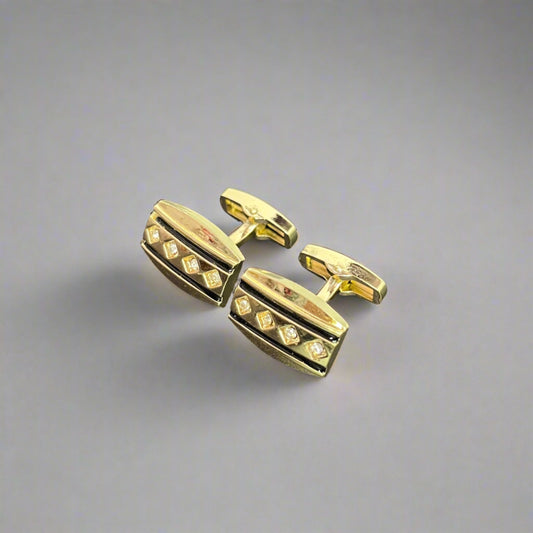 Zircon Curved Rectangular Golden Cufflinks