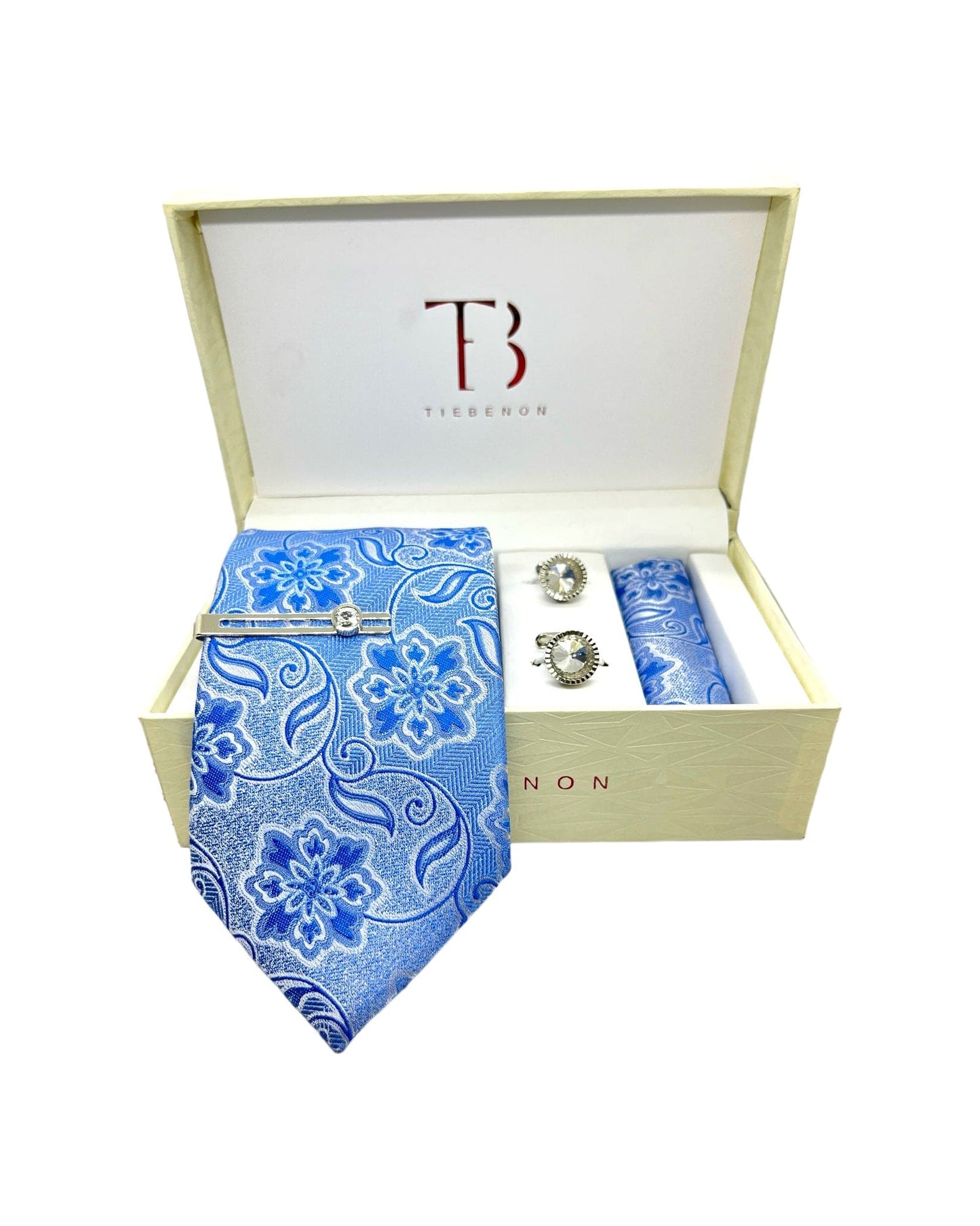 Sky Blue Floral Microsilk Tie Set