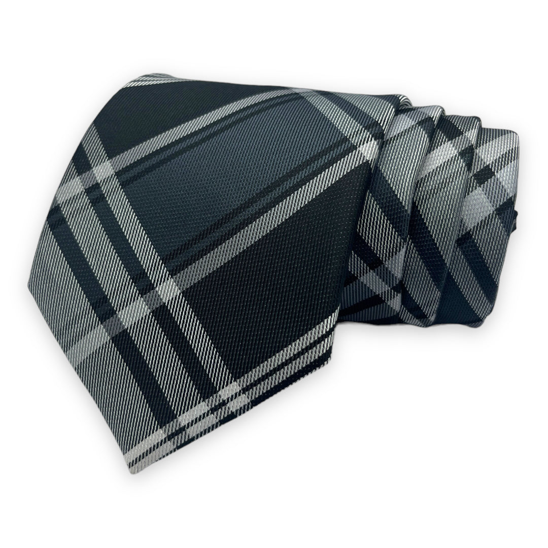 Grey And Black Plaid Tie Combo