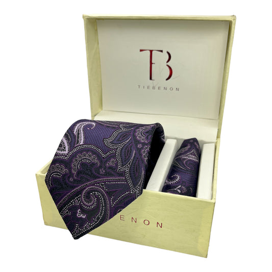 Purple Wine Paisley Tie And Pocket Square Combo