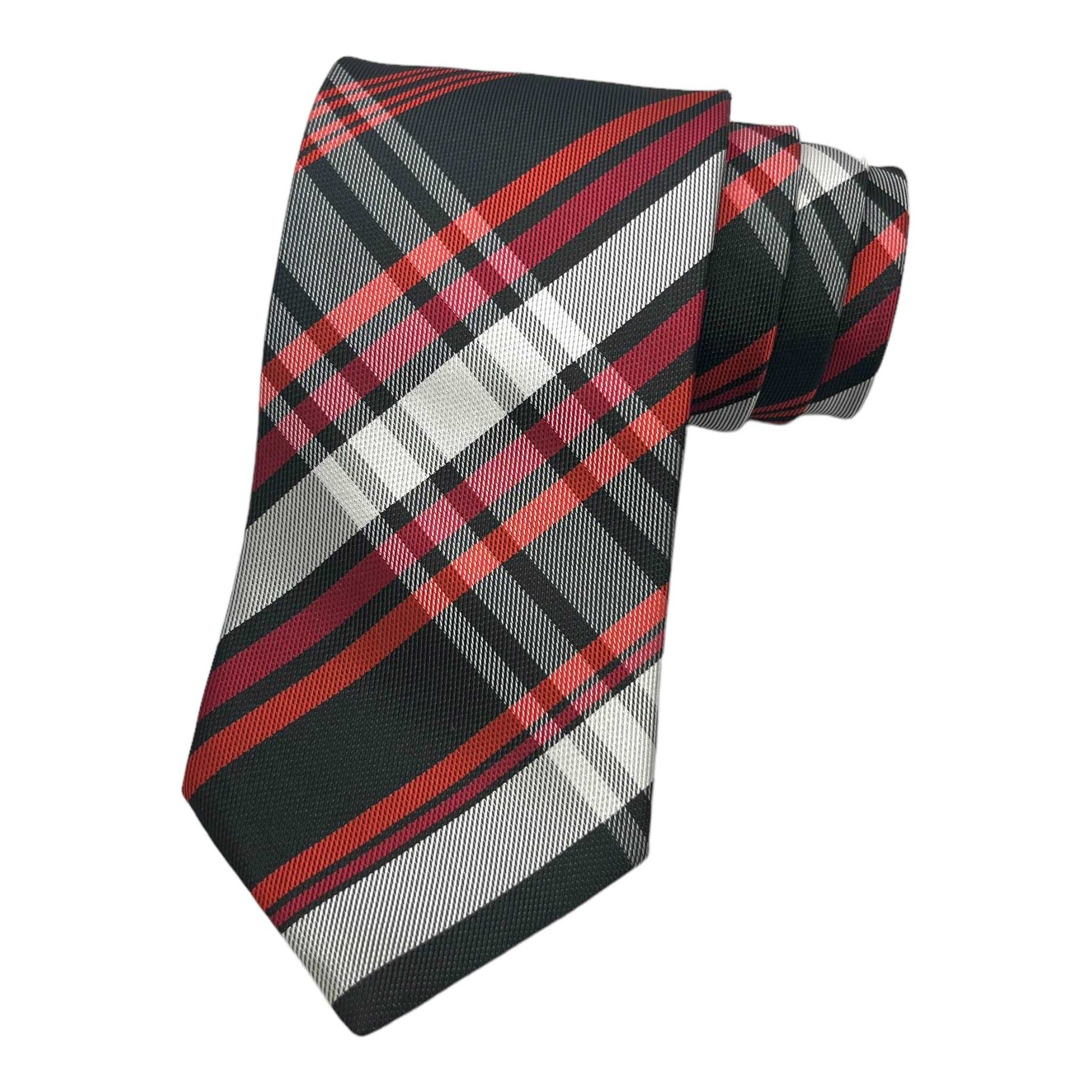 Black And Red Plaid Tie And Pocket Square Combo