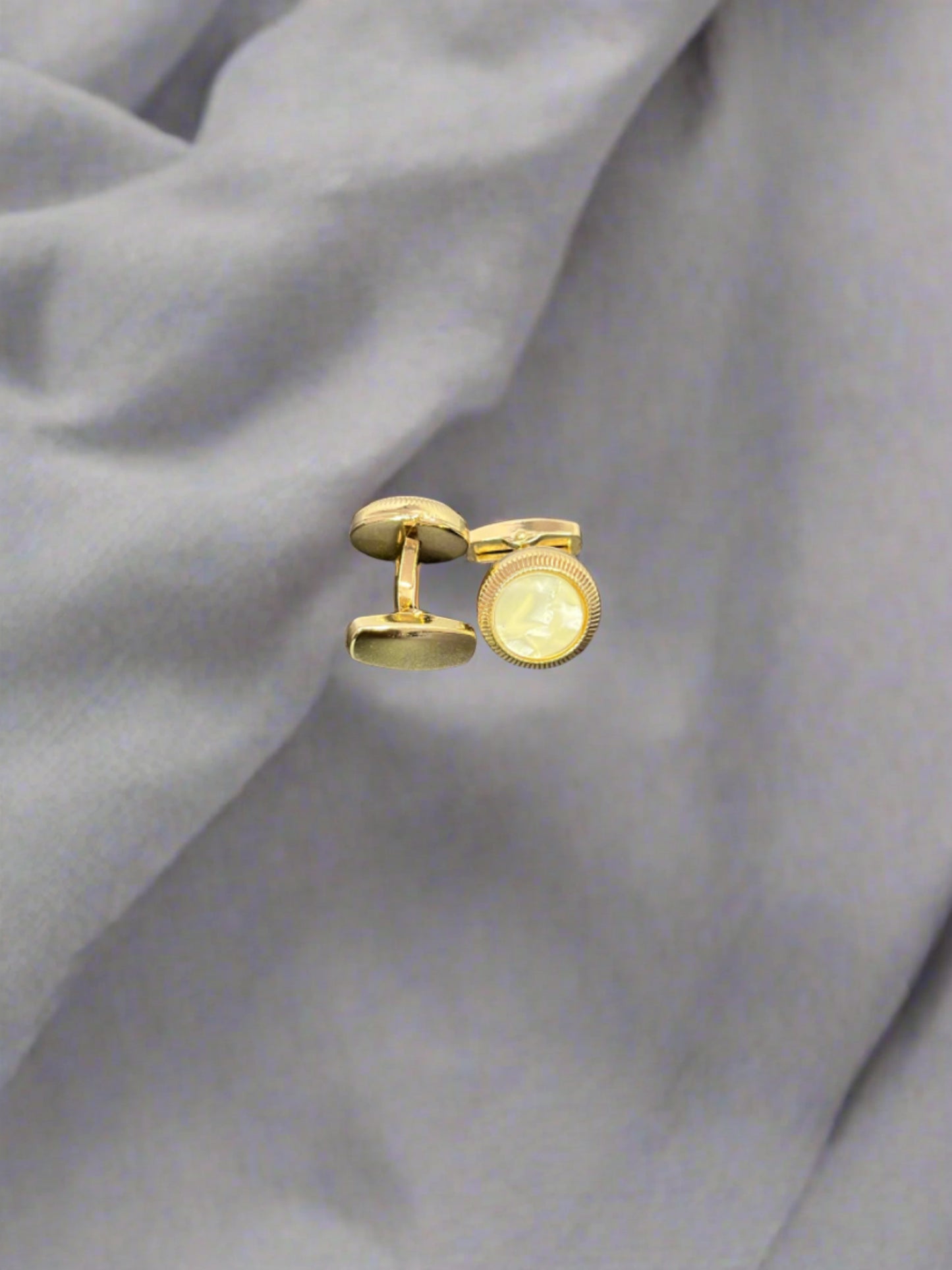 White Pearl Gold Plated Round Cufflinks