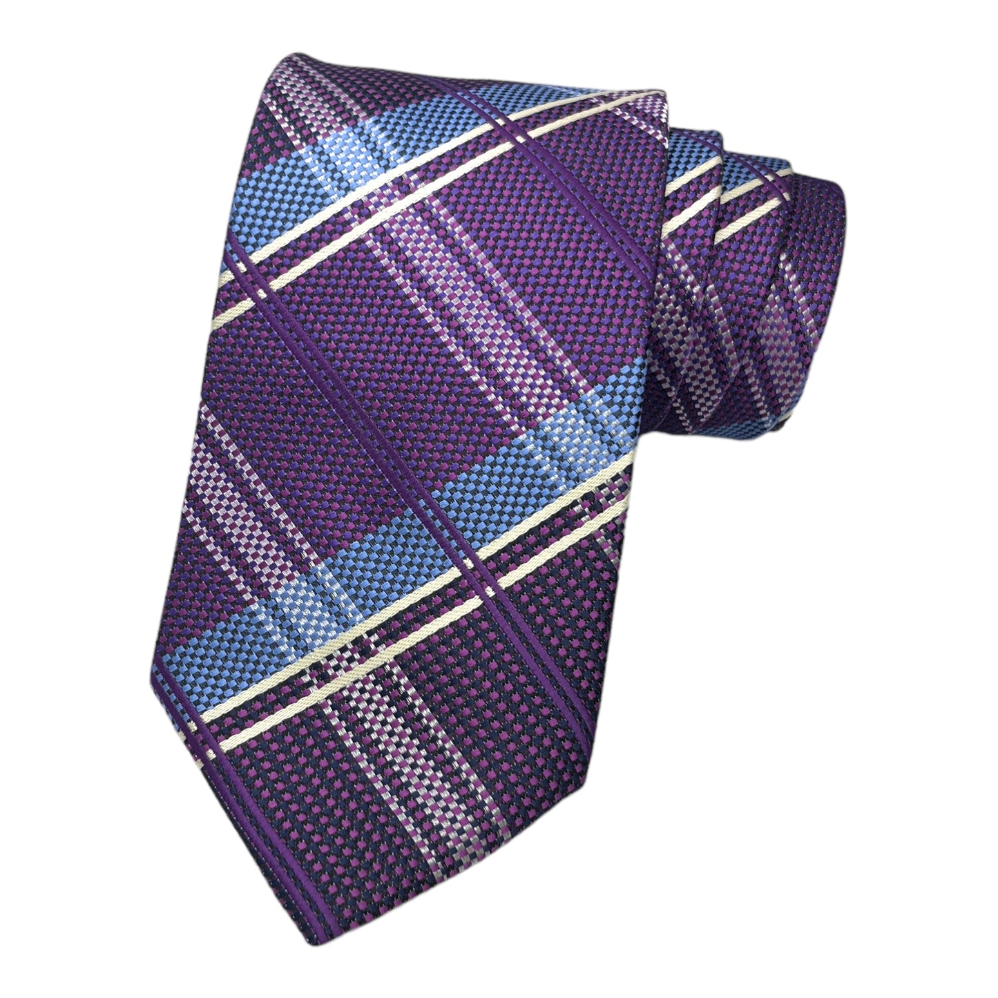 Purple Plaid Tie And Pocket Square Combo