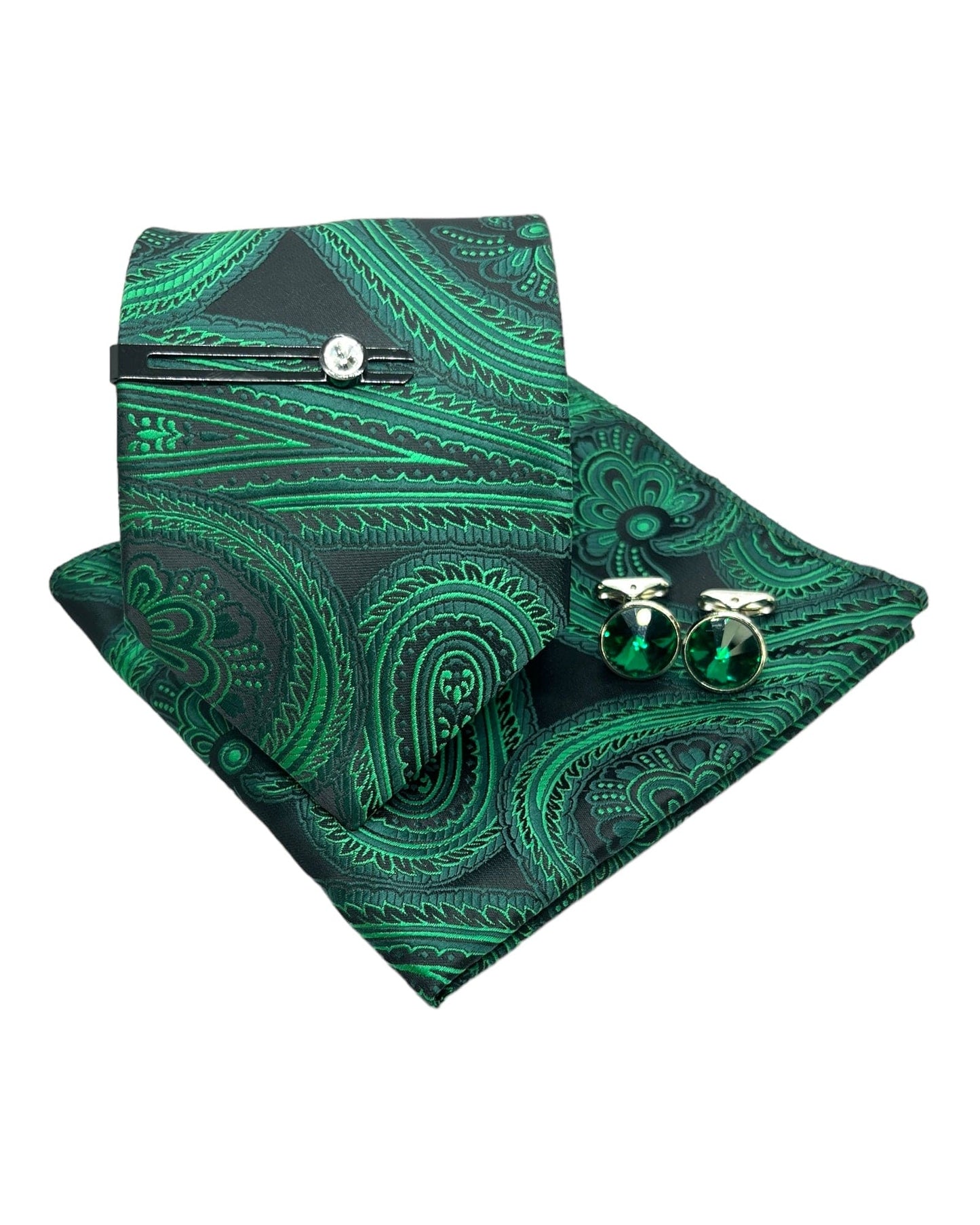 Green Big Paisley Microsilk Tie Set