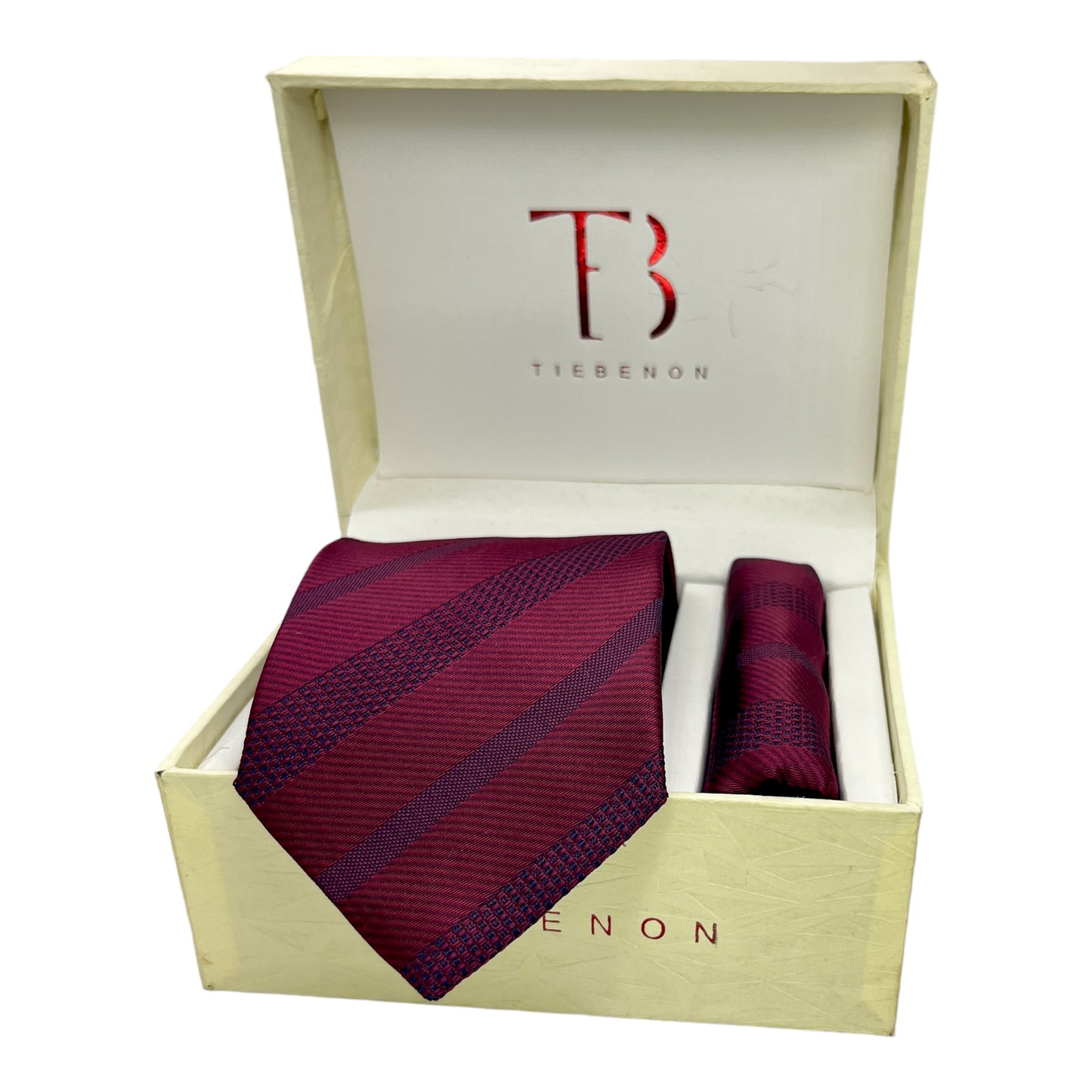 Wine Self Stripe Tie And Pocket Square Combo