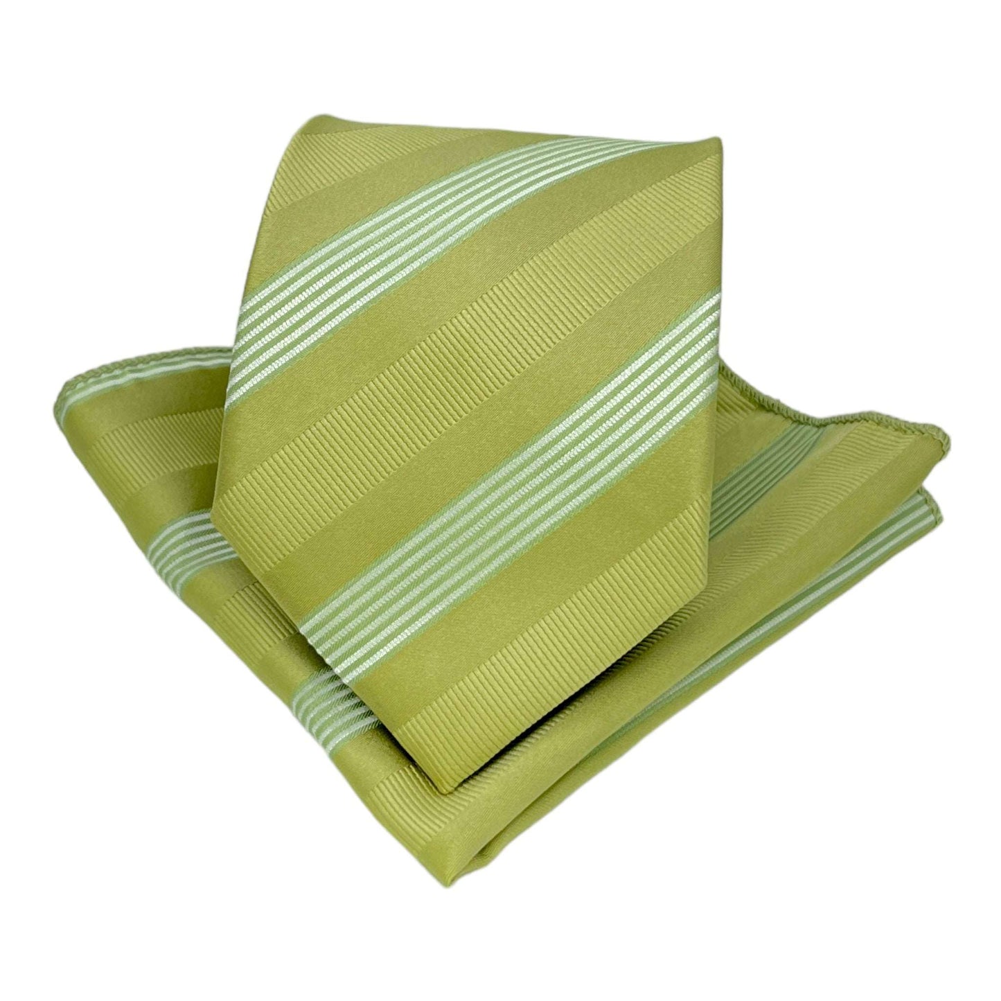 Green Stripe Tie And Pocket Square Combo