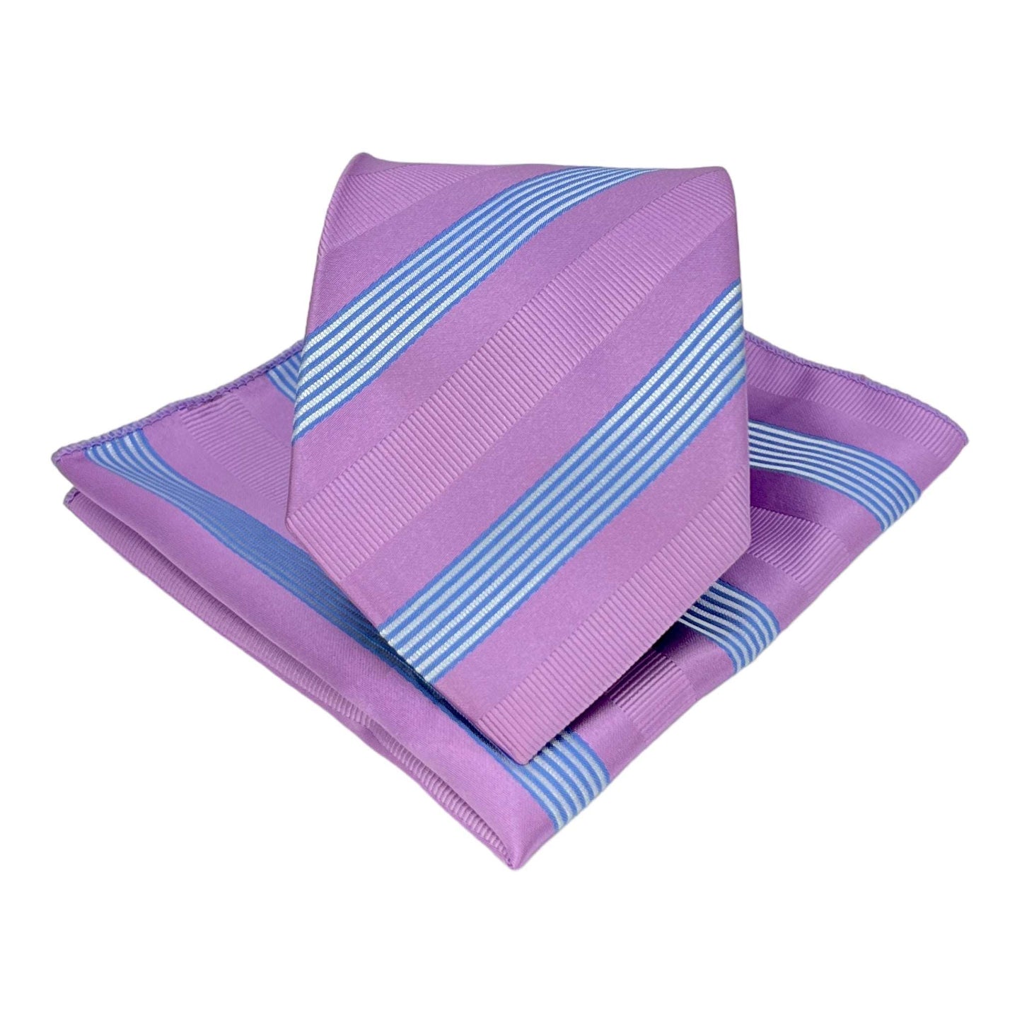 Light Lavender Stripe Tie And Pocket Square Combo