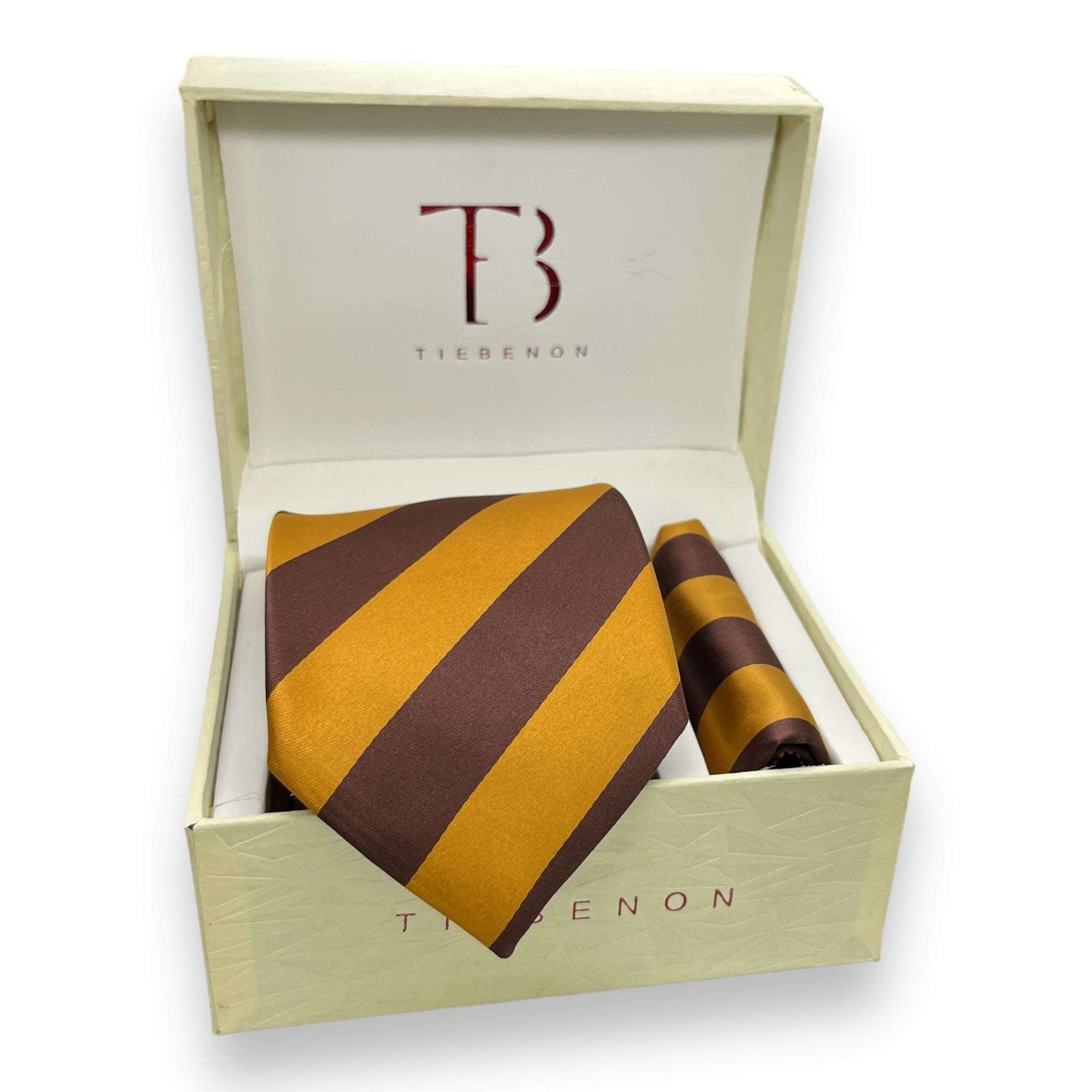 Gold And Brown Stripe Tie Combo