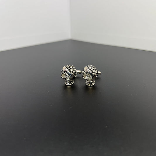 Black Stone Studded Silver Skull Cufflinks