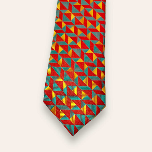 Cyan And Yellow Triangular Red Tie