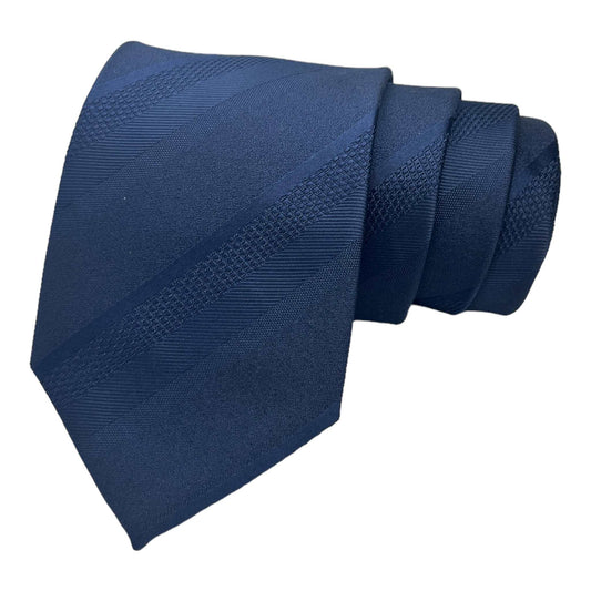 Navy Blue Self Stripe Tie And Pocket Square Combo