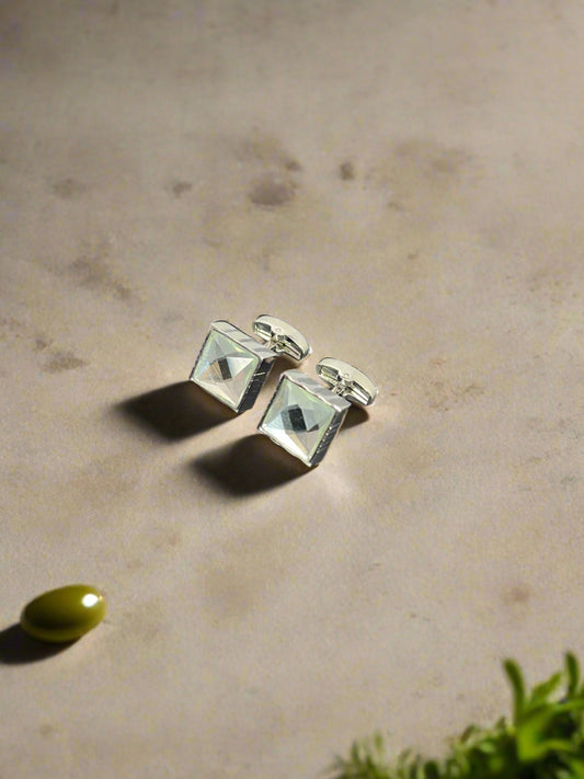 Laser Cut Clear Stone Cufflinks