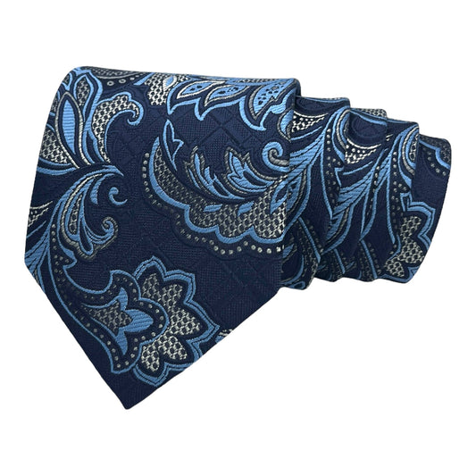 Sky And Navy Blue Floral Tie And Pocket Square Combo