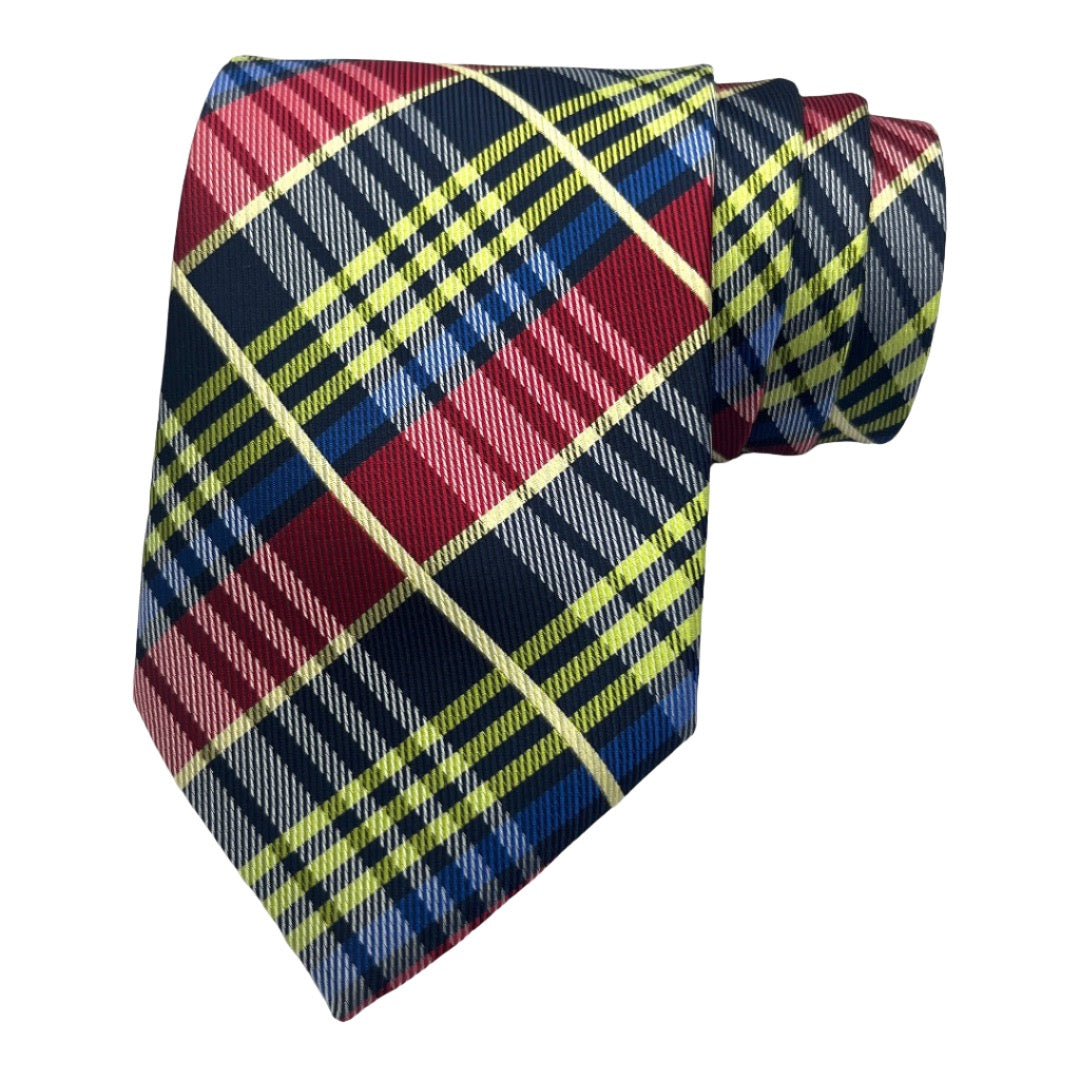 Blue And Red Multicolor Plaid Tie