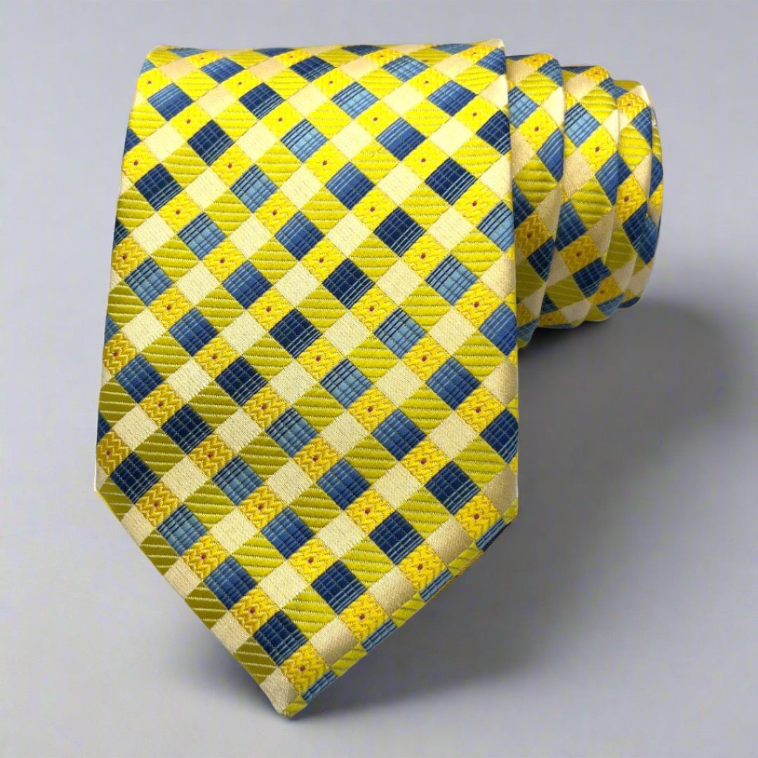 Yellow And Blue Checkered Tie Combo