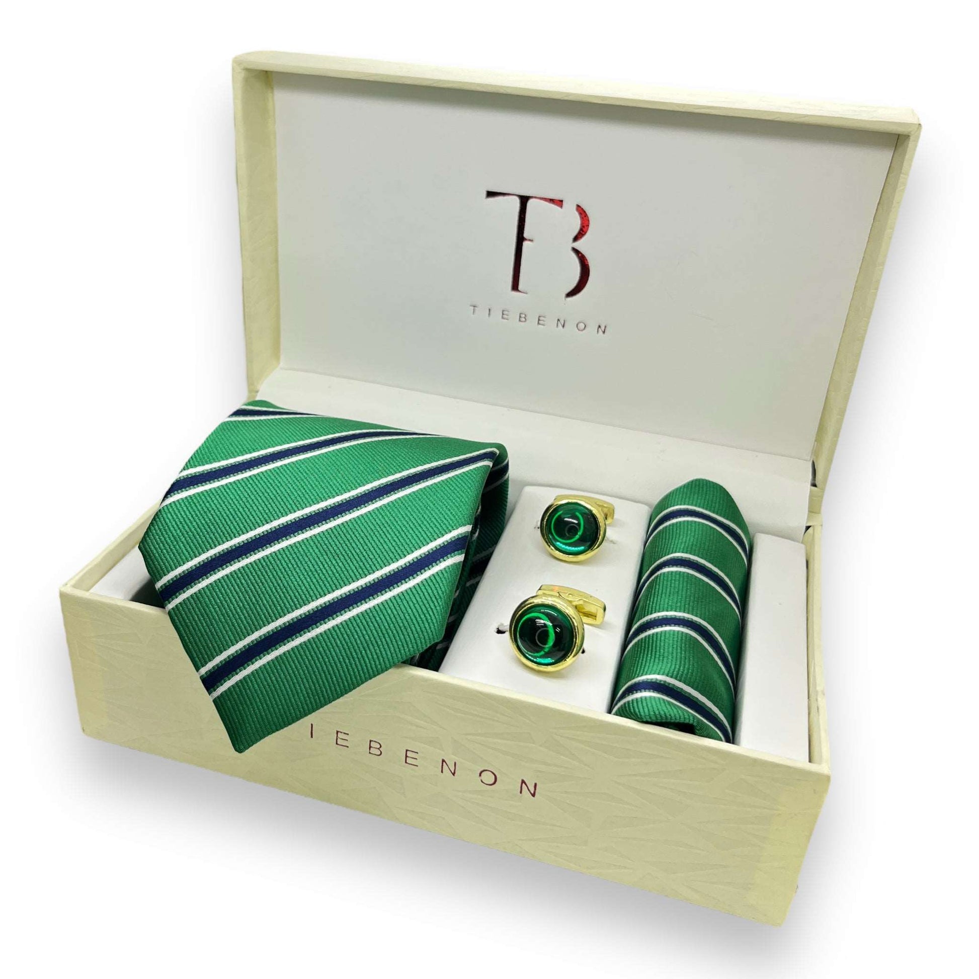 Green And Blue Stripe Tie Combo