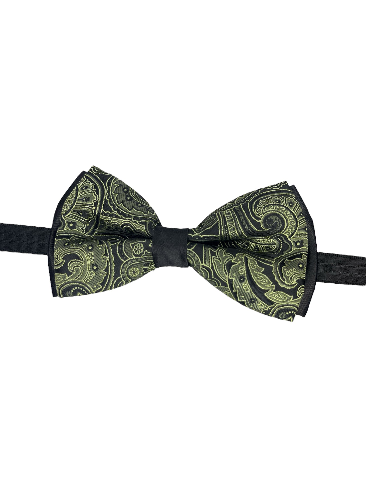 Olive Green Paisley Double Layered Bowtie