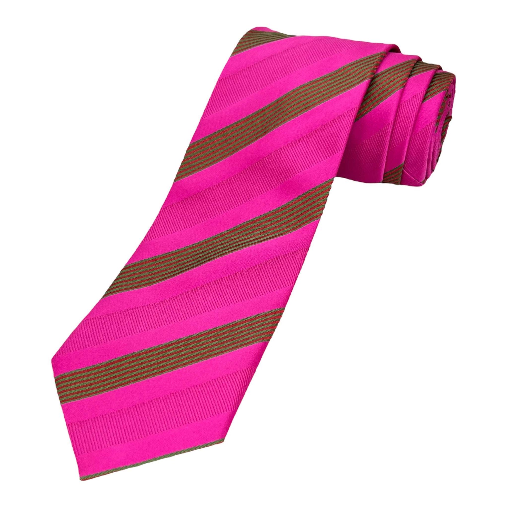 Hot Pink Stripe Tie And Pocket Square Combo