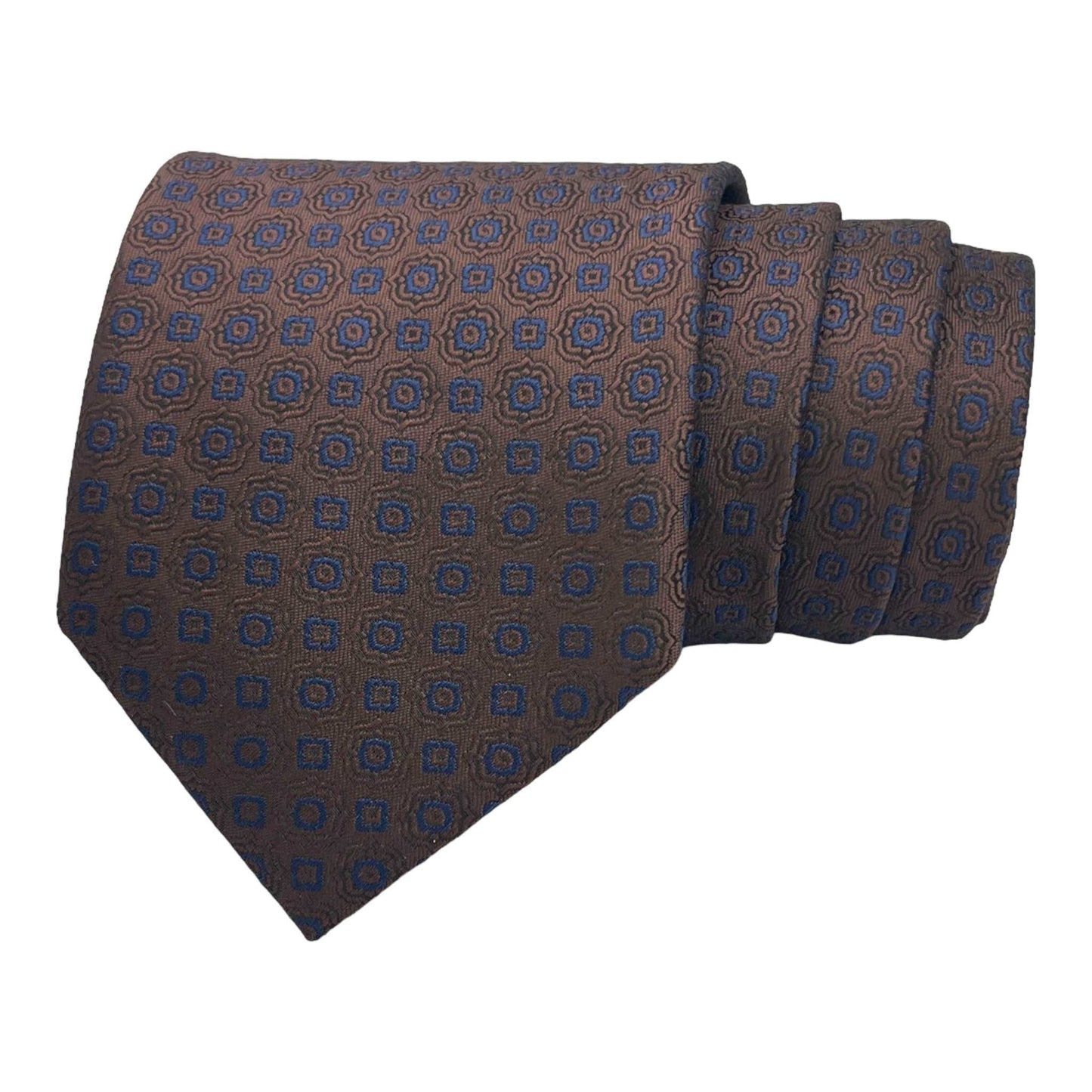 Dark Brown Geometric Tie And Pocket Square Combo