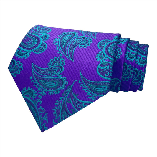 Teal And Purple Paisley Tie Combo