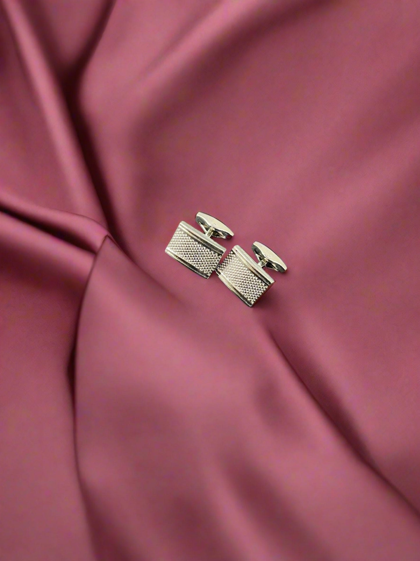 Silver Rectangular Embossed Dot Cufflinks