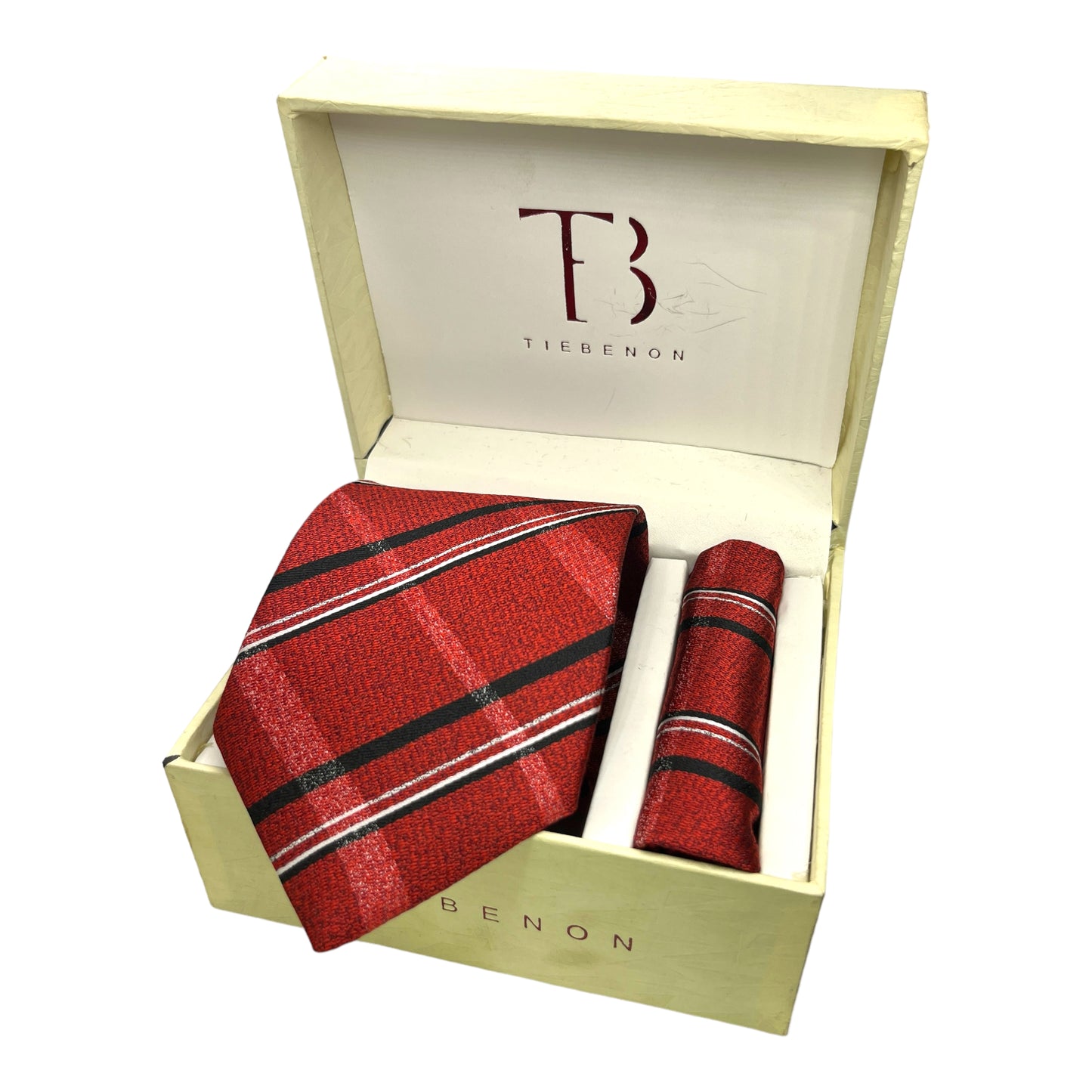 Red Plaid Tie And Pocket Square Combo