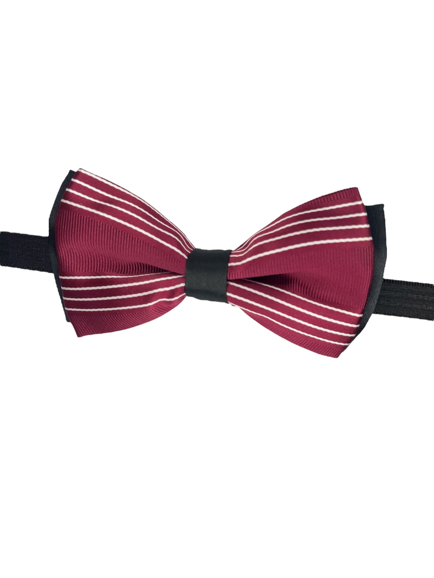 Burgundy And White Stipe Double Layered Bowtie