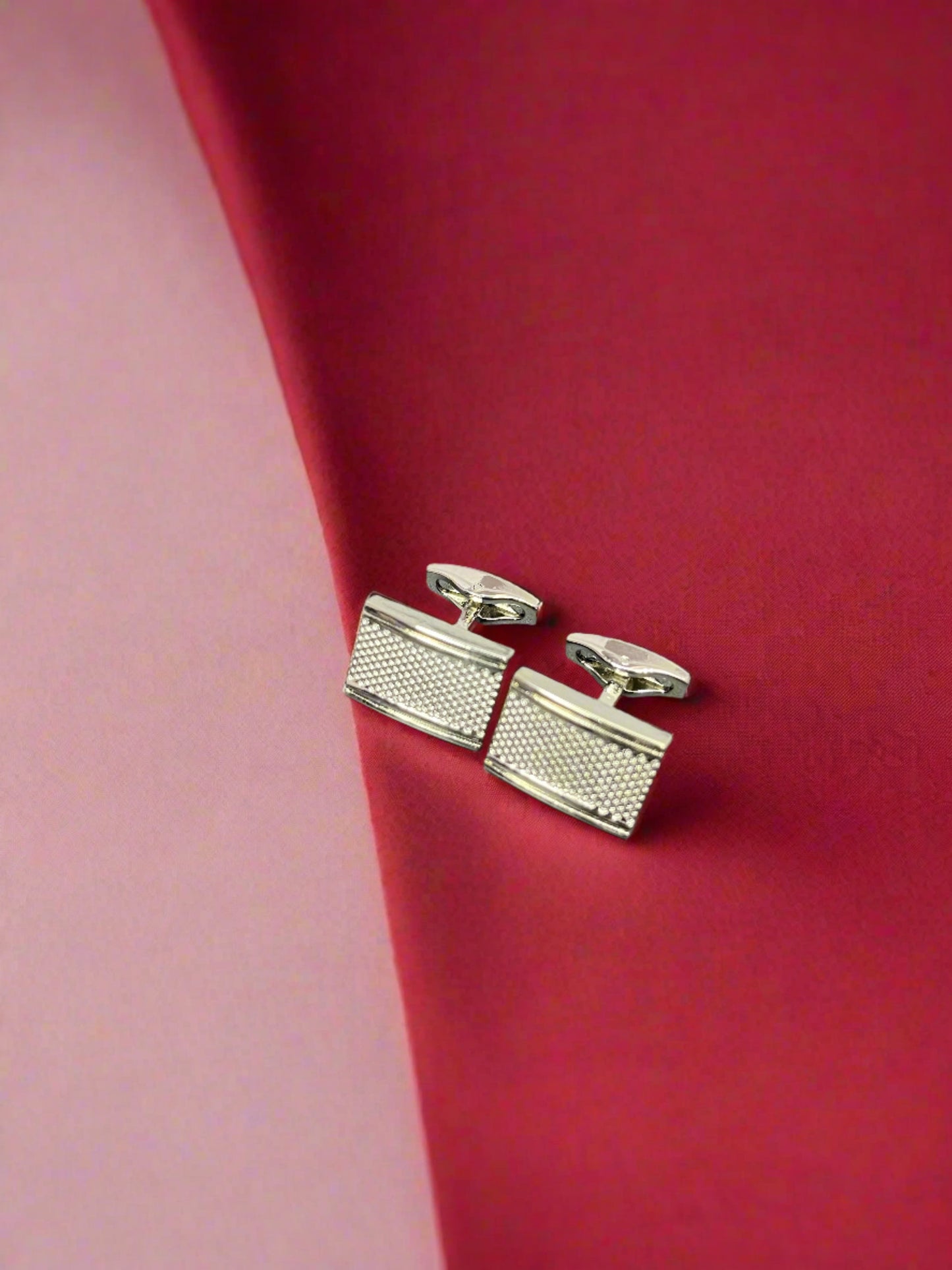 Silver Rectangular Embossed Dot Cufflinks