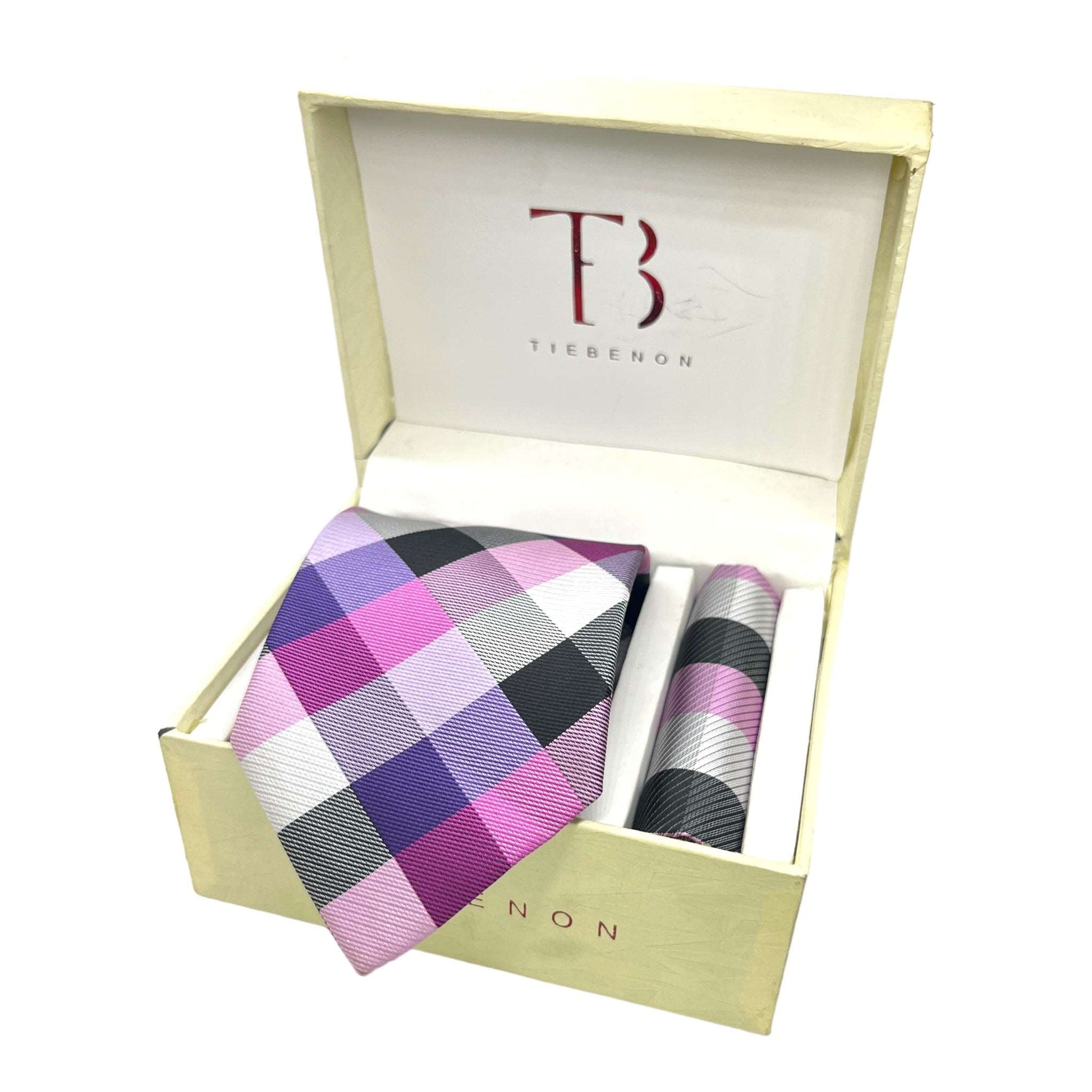 Multicolored Lavender Plaid Tie And Pocket Square Combo