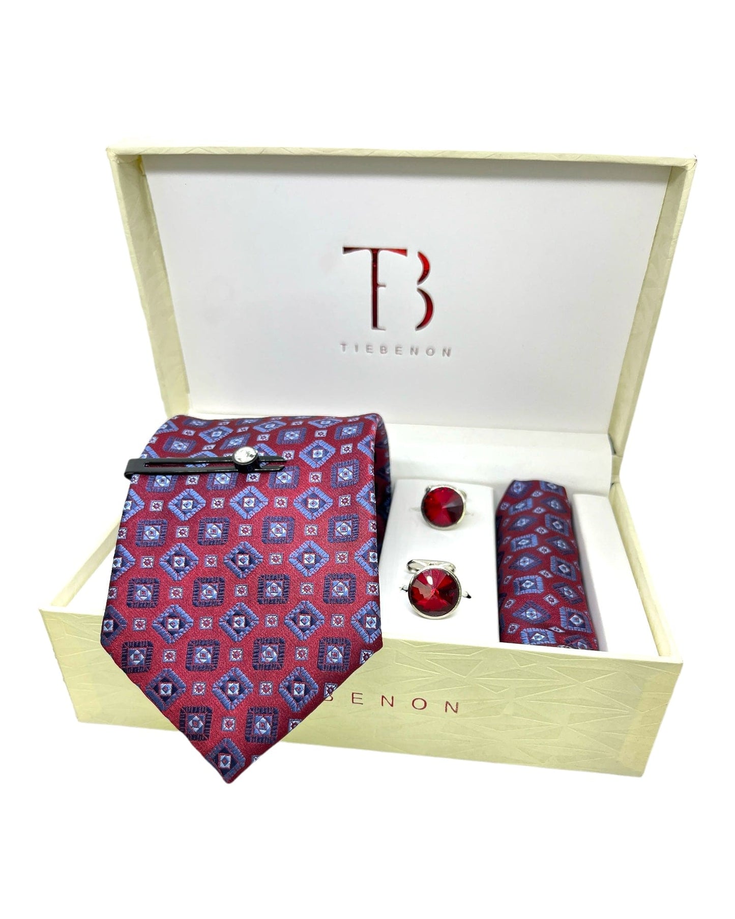 Burgundy Geometric Tie Set